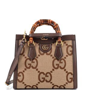 Authentic Gucci Diana NM Bamboo Handle Tote Jumbo GG Canvas Small Brown